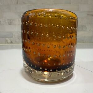 Amber Glass Vase with Bubble Design